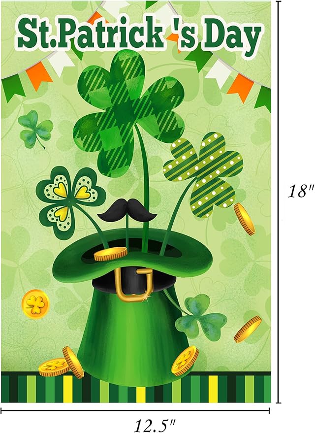 St Patrick's Day Garden Flag,Shamrock St Patricks Flag 12.5 x 18 Inch Clover for Garden and Home Decorations
