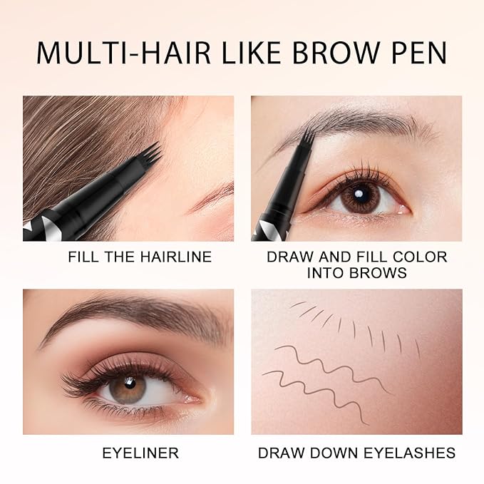 LAVONE 2-IN-1 Dual-ended Waterproof Eyebrow Pencil, with 4 Tip Microblading Pen and Ultra-Precise Brow Pencil, Dual-ended Eyebrow Brush, for Natural Looking - Black Brown