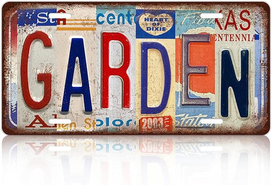 Vintage Garden Metal Tin Sign License Plate Wall Decor 12 x 6 Inches