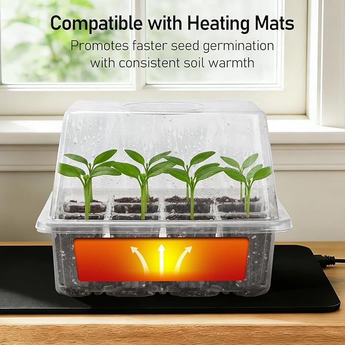 MIXC Seed Starter Tray with Elevated Lid, 120 Cells Seed Starter Kit with Adjustable Humidity Dome, Drainage Hole, Clear Heightened Lids for Indoor Outdoor Greenhouse Gardens, 10 Pack, Transparent