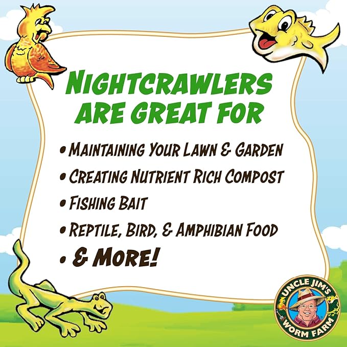 Uncle Jim's Worm Farm 500 Count Super Red European Nightcrawlers for Composting and Garden Soil Aeration | Large Nightcrawlers Improve Soil Structure and Quality for Healthier Gardens