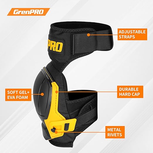 Black Knee Pads for Work - Heavy Duty EVA & Gel Support for Construction, Flooring, Gardening and Cleaning