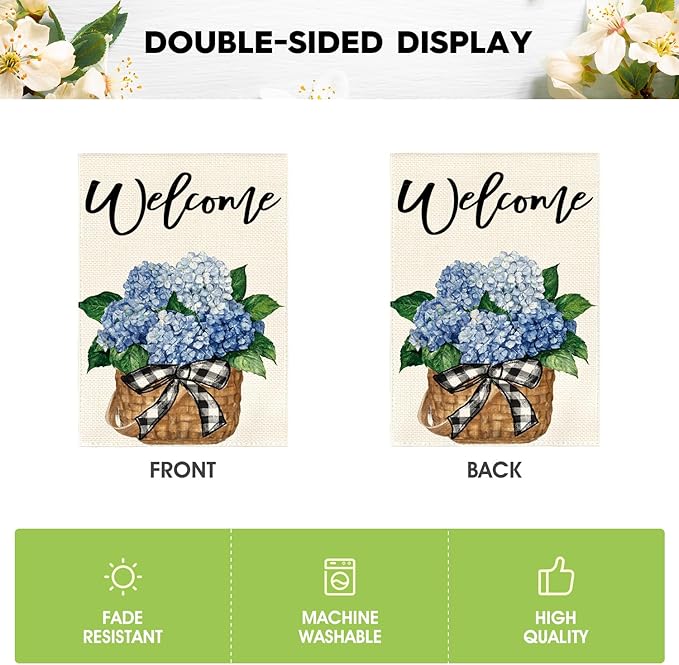 AVOIN colorlife Hydrangea Spring Summer Garden Flag 12x18 Inch Double Sided Outside, Floral Welcome Yard Outdoor Flag