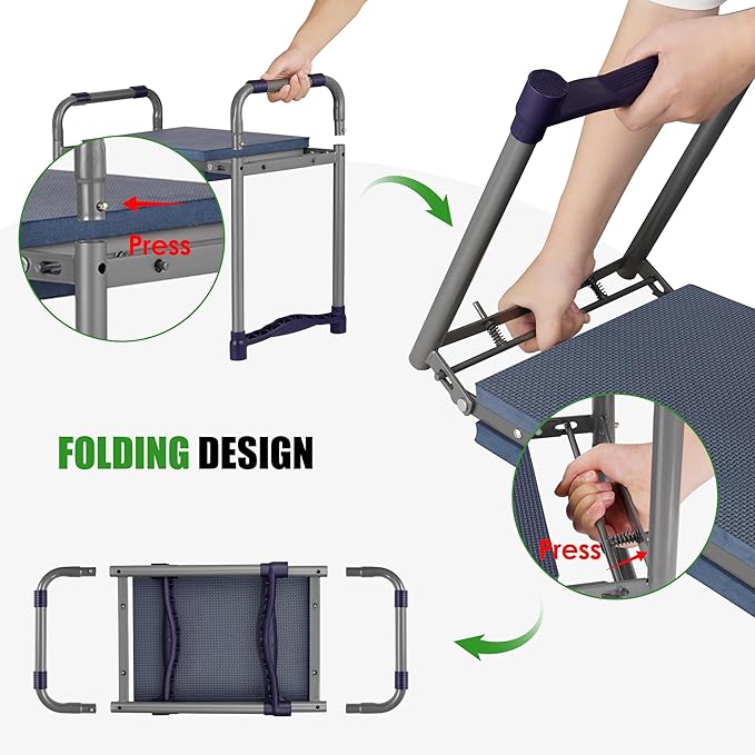 Garden Kneeler and Seat, 10.9" Wide Double-Sided Thick Knee Pad , Heavy-Duty Foldable Gardening Stool, 2 Large Tool Bags, Prevents Knee and Back Pain, Portable Garden Bench, Gifts for Women, Seniors
