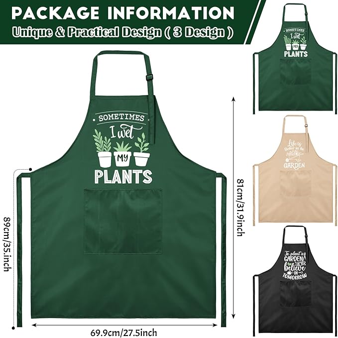 3 Pcs Funny Gardening Aprons for Women Waterproof Garden Apron with Pockets Floral Aprons for Gardener Plant Lover Gifts for Mom Grandma Wife Mother's Day Birthday Housewarming