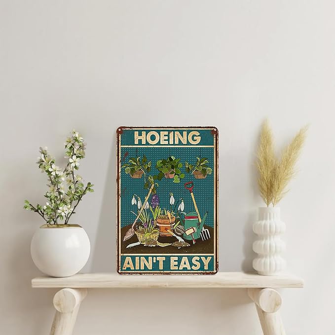 2Pcs Funny Garden Sign Gardening Because Murder Is Wrong Hoeing Ain't Easy Vintage Tin Plate Signs Garden Decor for Outside Yard, Backyard, Patio, Porch and Home Garden 8x12 Inch