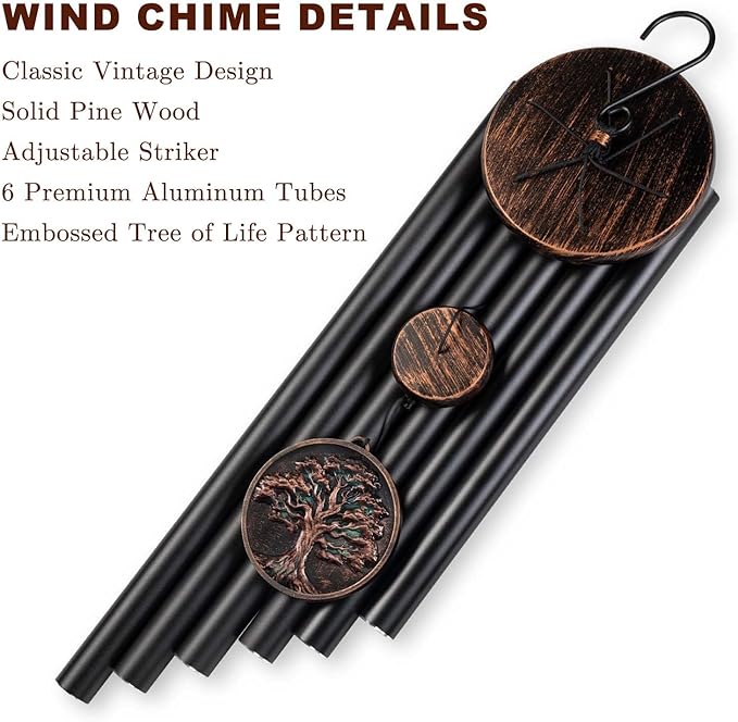 Large Wind Chimes for Outside, 48" Vintage Tree of Life Deep Tone Wind Chime Outdoor Clearance with Heavy Tubes, Patio Porch Garden Decoration, Memorial Gifts for Women Men Mom