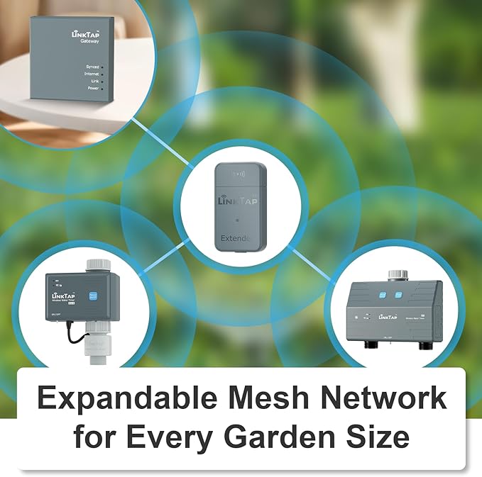 LinkTap D1 Smart Hose Timer & Gateway, 2 Zone Irrigation by Duration/Weather/Volume, Intelligent Fault Detection & Alerts, Anti-Freeze Protection, Long Battery Life, Scalable Mesh Network via Extender