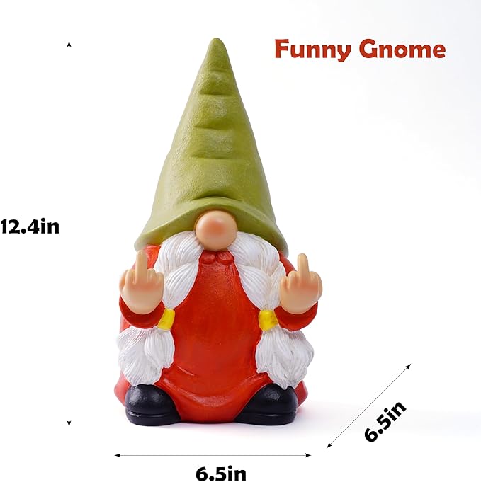 Middle Finger Gnome Statue 12.4in Female, Large Naughty Garden Gnome Statue Decoration and Lawn Ornament - Funny Garden Gnomes for Outdoor or Home Decor