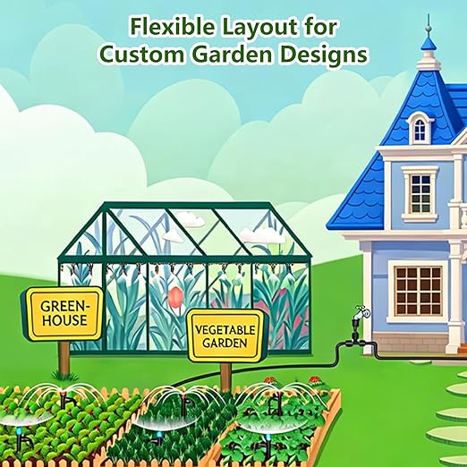 36FT Drip Irrigation System Kit, Garden Watering System Drip Irrigation Kit with Quick-Connect 1/2'' & 1/4'' Tubing, Adjustable Drippers & Sprayers, Irrigation System for Garden, Lawn, Greenhouse