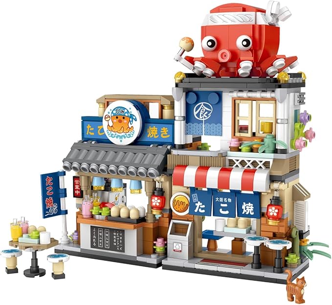 Japanese City Street View Takoyaki Shop, MOC Creative Mini Building Blocks House Set 722 pcs, Simulation Architecture Construction Toy, Gifts Idea for Kids Adults (1218)
