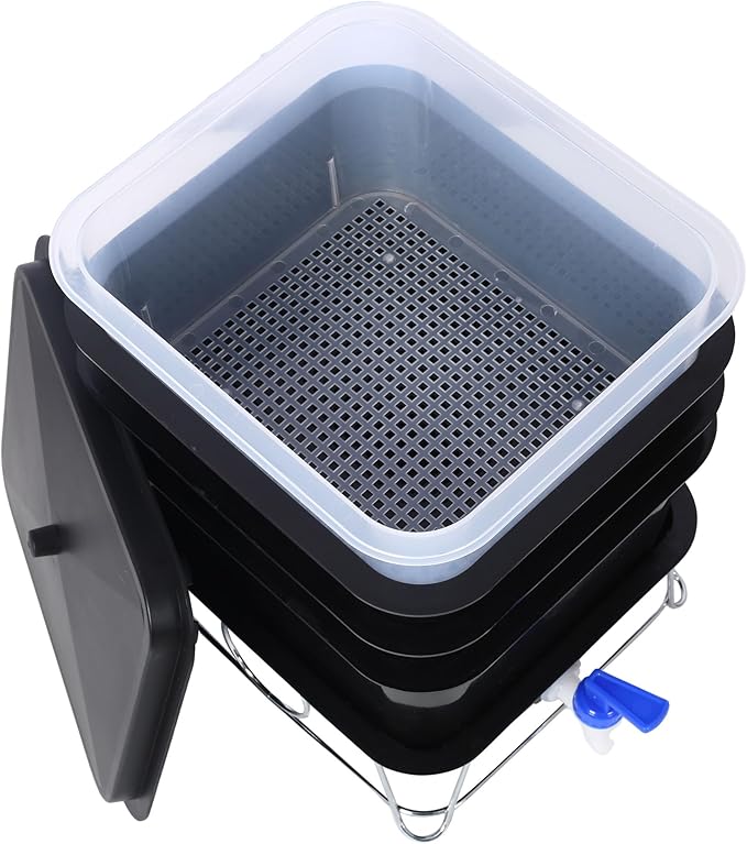 4-Layer Worm Bin with Worm Farm Kit, 20L Worm Composter Indoor & Outdoor with A Tap for Recycling Food Waste, Worm Castings, Easy Setup (Black, 4-Layer)