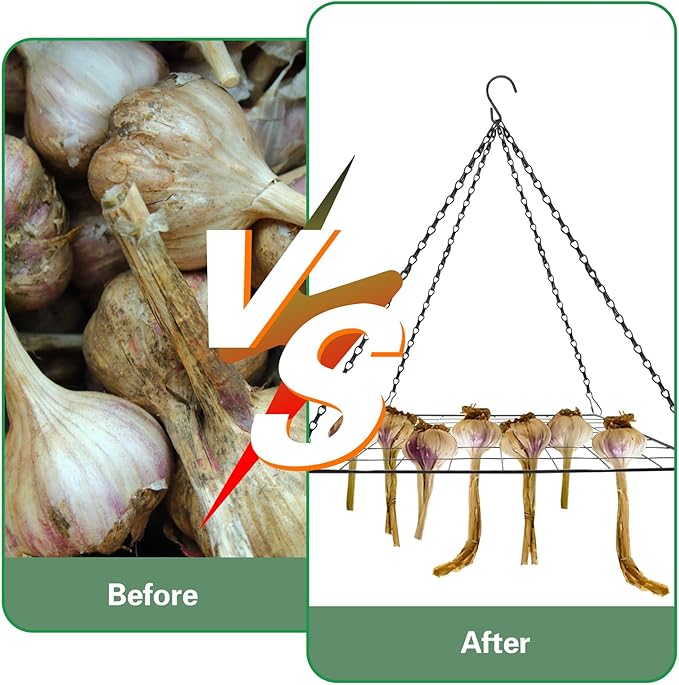 2 Set Garlic & Herb Drying Rack, Hanging Black Metal Mesh Dryer for Onions Herbs and Plants Flower Drying, Space-Saving Storage Rack for Garden, Kitchen Indoor & Outdoor Use (13.8'' x 13.8'')