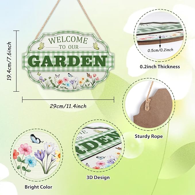 HOURIA 3D Welcome to Our Garden Wood Sign,(11.4”x8”) Gardening Greenhouse Decor, Gardening Sign, Flowers Butterfly Garden Decorations for Outside,Gardening Gifts,Gifts for Plant Lovers
