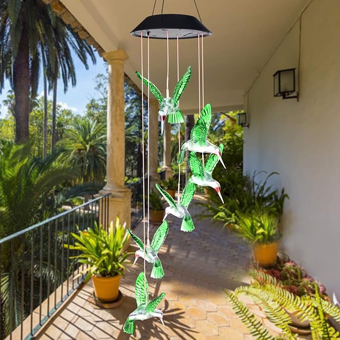 SIX FOXES Wind Chime, Solar Hummingbird Wind Chimes Outdoor/Indoor,Birthday Gifts for Mom Grandma,Mother Outdoor Decor,Yard Decorations,Memorial Wind Chimes,Mom's Best Gifts,