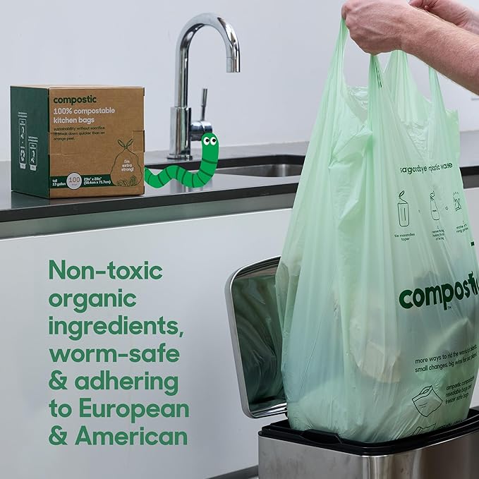 Compostic Home Compostable Trash Bags, 13 Gallon Tall Kitchen Rubbish Bags, Extra Strong & Quickly Breaks Down, 50 Count