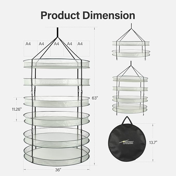 Simple Deluxe 36" 6-Tier Hanging Drying Rack, Foldable Mesh Basket with Hook – Detachable Herb & Fruit Dryer, Space-Saving for Kitchen, Garden, 2 Pack