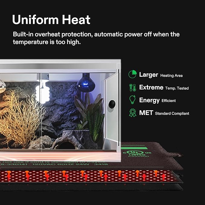 VIVOSUN Reptile Heating Pad 8x12 Inch with Thermostat Combo Under Tank Terrarium Heating Mat for Turtles, Lizards, Frogs, and Other Reptiles (Pack of 2)