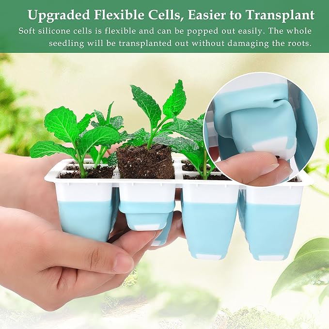 5 PCS Reusable Seed Starter Tray, 60 Cells Seed Starter Kit with Flexible Pop-Out Cells, Seedling Starter Trays for Seed Starter, Indoor Greenhouse Seeding Planting Growing
