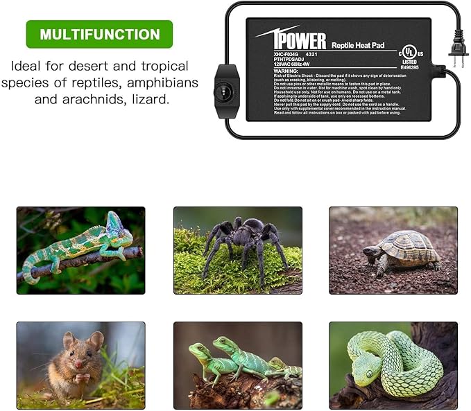iPower 4 by 7 Inch Reptile Heating Pad with Temperature Adjustable Controller Knob, Under Tank Warmer Terrarium Heat Mat for Reptiles and Amphibians