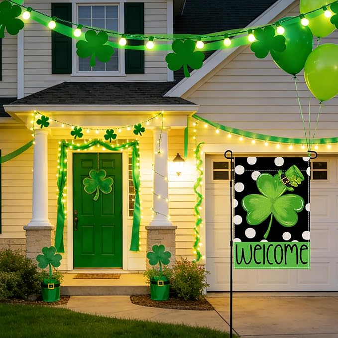 St Patricks Day Garden Flags Decorations,12x18 Double Sided Saint Patricks Yard Outdoor Decor Shamrock Decoration Party Anniversary House Front Yard Lawn Outside Decors Garden Flag