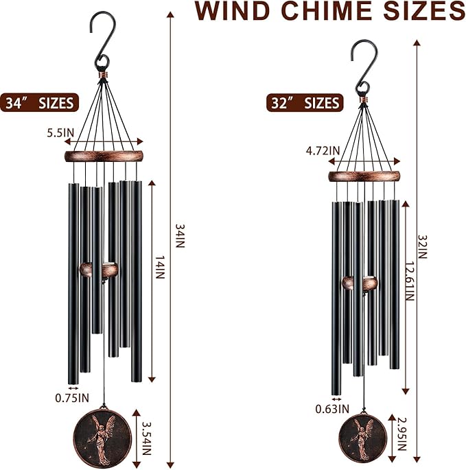 Wind Chimes for Outside, Vintage Angel Deep Tone Wind Chime Outdoor Clearance, Memorial/Festivals/Birthday Gift for Mom Dad Women Grandma, Home Garden Patio Decor (32" Angel)