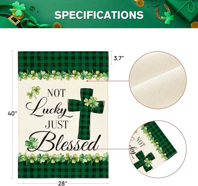 AVOIN colorlife Lucky Clover St Patricks Day House Flag Double Sided, Buffalo Plaid Rustic Farmhouse Shamrock Yard Outdoor Flag 28 x 40 Inch