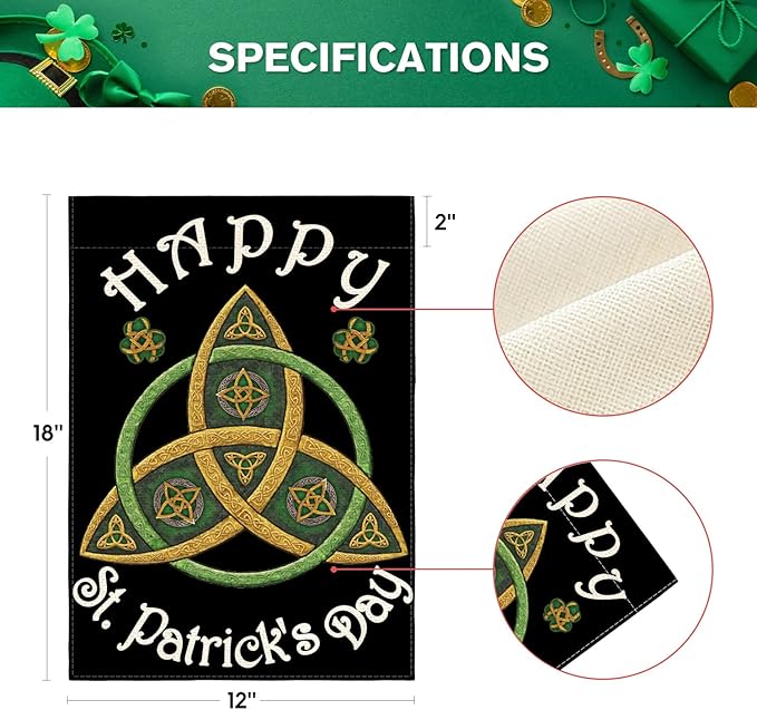 AVOIN colorlife Happy St Patricks Day Garden Flag 12x18 Inch Double Sided Outside, Trinity Shamrock Clover Yard Outdoor Decoration