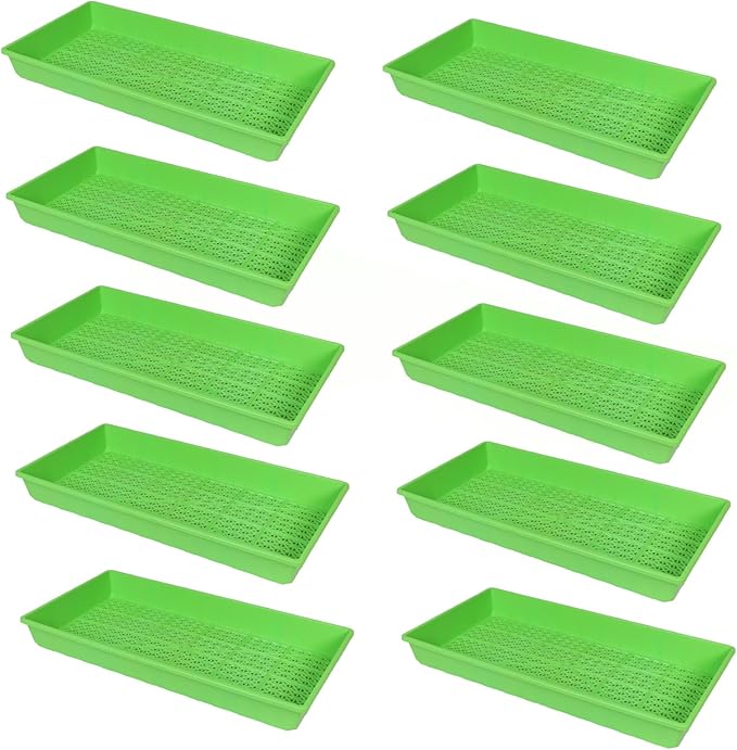 SUNPACK 10" x 20" Heavy Duty Mesh Plastic Seed Starting Tray, Green, 2.3" (Pack of 10) - Ensures Water Drainage and Aeration, Perfect for Greenhouses or Indoor Gardening