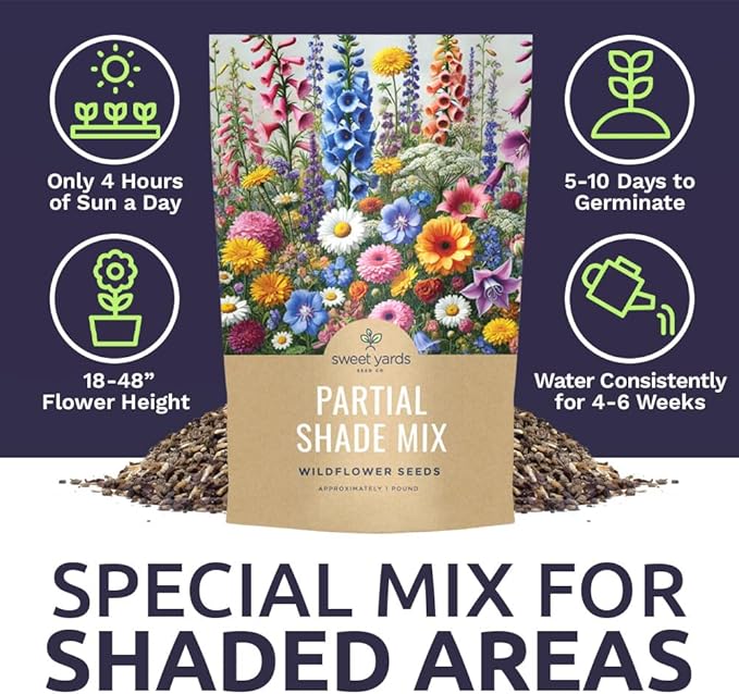 Bulk Wildflower Seeds Partial Shade Mix - 5 Pounds - Over 600,000 Open Pollinated Annual and Perennial Seeds
