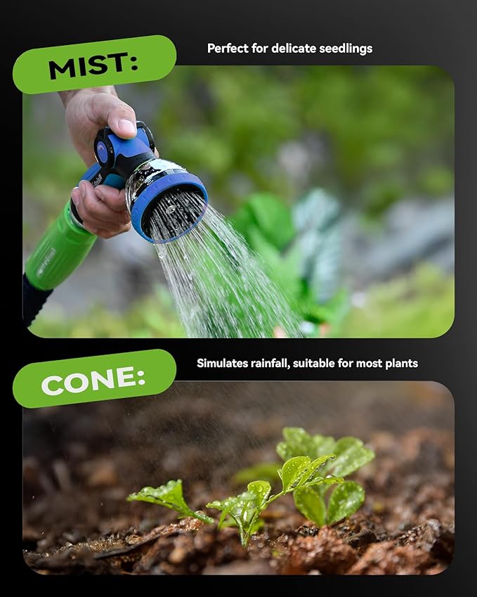RAINPOINT Spray Nozzles for Garden Hose - 10 Spray Patterns Garden Hose Nozzle with Adjustable Flow Control for Watering Plants, Washing Cars,Washing Pets, Thumb Control (2 Packs, Blue)