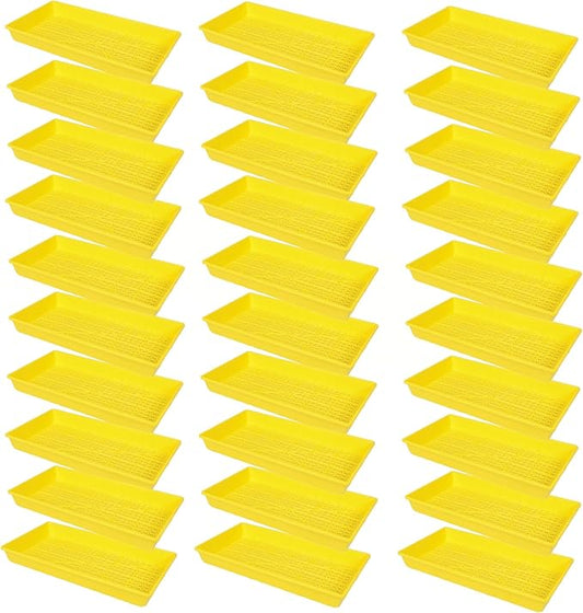 SUNPACK 10" x 20" Heavy Duty Mesh Plastic Seed Starting Tray, Yellow, 2.3" (Pack of 30) - Ensures Water Drainage and Aeration, Perfect for Greenhouses or Indoor Gardening