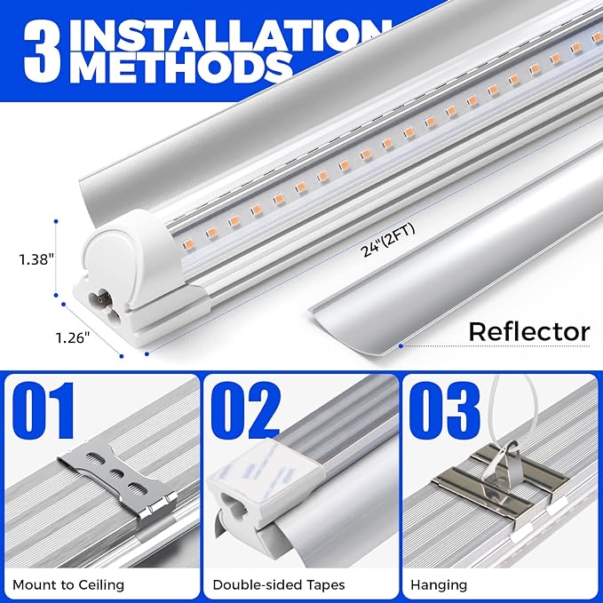 Barrina Grow Light, 96W(4 x 24W, 600W Equivalent), 2ft T8, Super Bright, Full Spectrum Sunlight Plant Light, LED Grow Light Strips, Grow Light Bulbs for Indoor Plants, 4-Pack