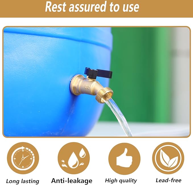 Brass Water Container/Rain Barrel Spigot, 3/4" GHT Male Threaded Quarter Turn Ball Valve with Bulkhead Fitting, Lead-Free,Rain Barrel Kit for Garden Hose Thread Connection
