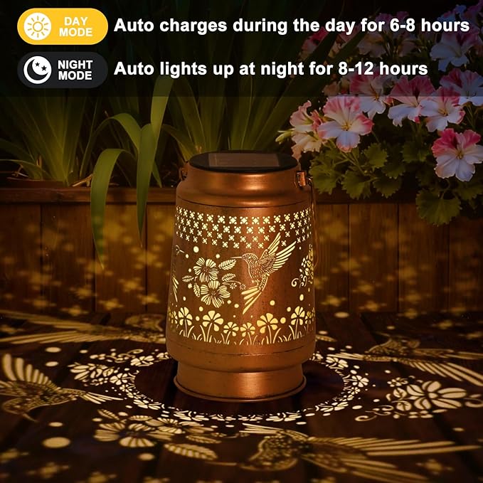 Hummingbird Solar Lanterns Outdoor Waterproof - Birthday Gifts for Women, Mom, Grandma, Mothers Day Gifts, Hanging Solar Lights for Yard, Patio, Porch, Garden Decor