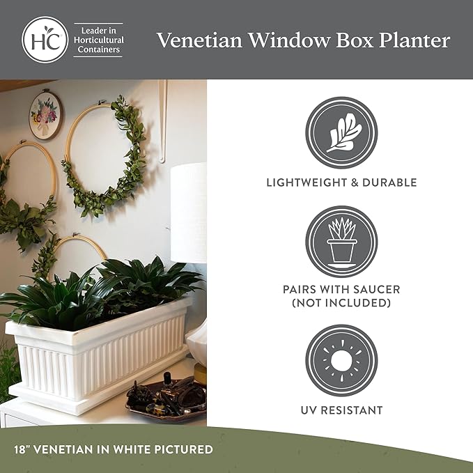 The HC Companies 24 Inch Venetian Window Planter Box with Drainage Plug, Lightweight UV-Resistant Plastic Indoor & Outdoor Planters, 2-Pack Flower Box for Garden & Home Decor, Chocolate