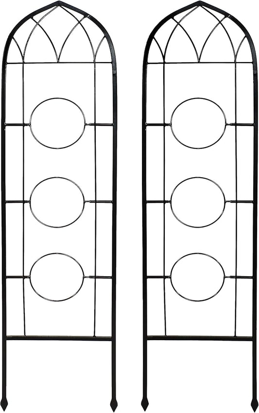 Sunnydaze Steel 2-Piece Arched Garden Trellis for Climbing Plants with 3 Folding Flowerpot Supports - 48"