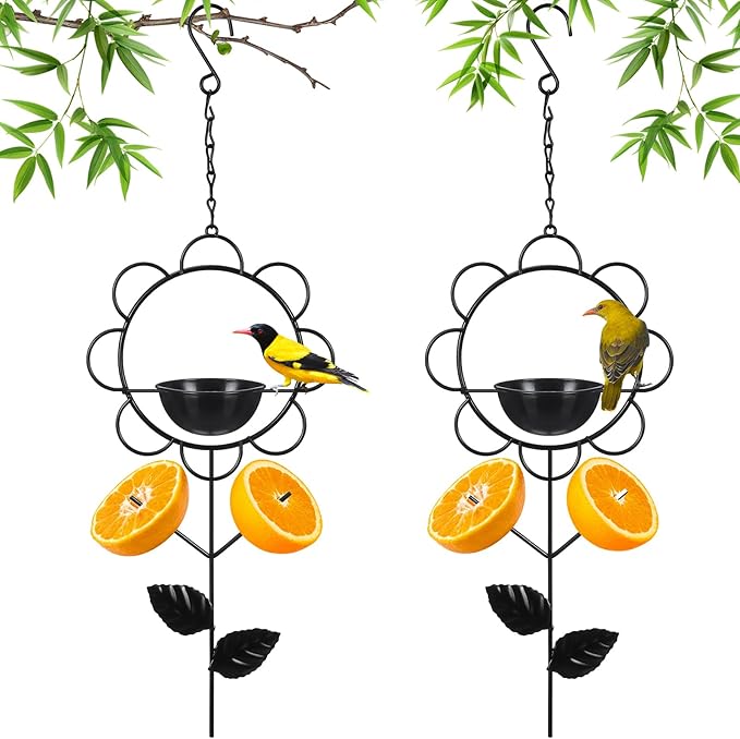 Hushee 2 Pack Oriole Feeder for Outdoors Jelly and Oranges Fruit Metal Bird Feeder Outdoor Garden Metal Hanging Drinking Container Hummingbird Jelly for Outdoors Hanging Garden Patio, 13.4 H x 6.3 W