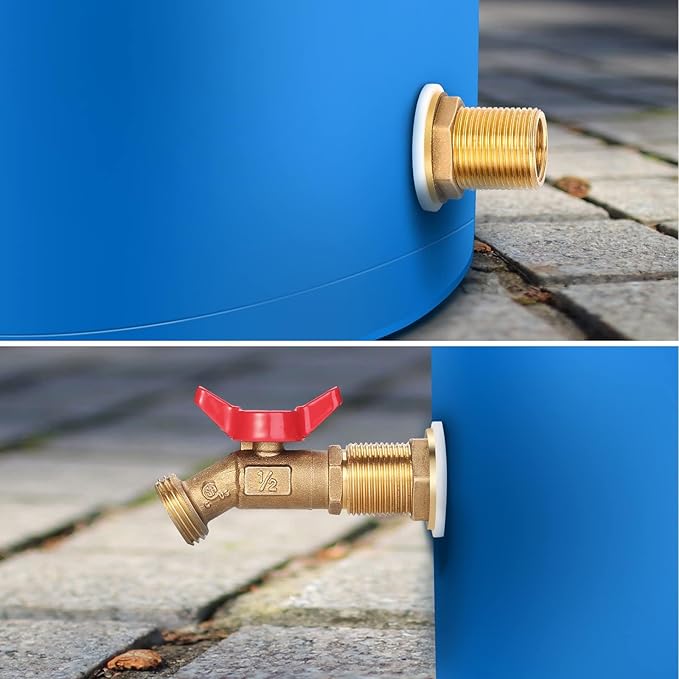 WADEO Rain Barrel Spigot - Brass Quarter Turn Ball Valve with Bulkhead Fitting, Two 12 Inch Hoses and Four Brass Fittings