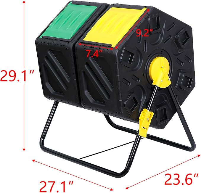 37 Gallon Compost Bin Outdoor BPA Free Dual Chamber Tumbling with 2 Sliding Doors, All-Season, Heavy-Duty, High Capacity Composter