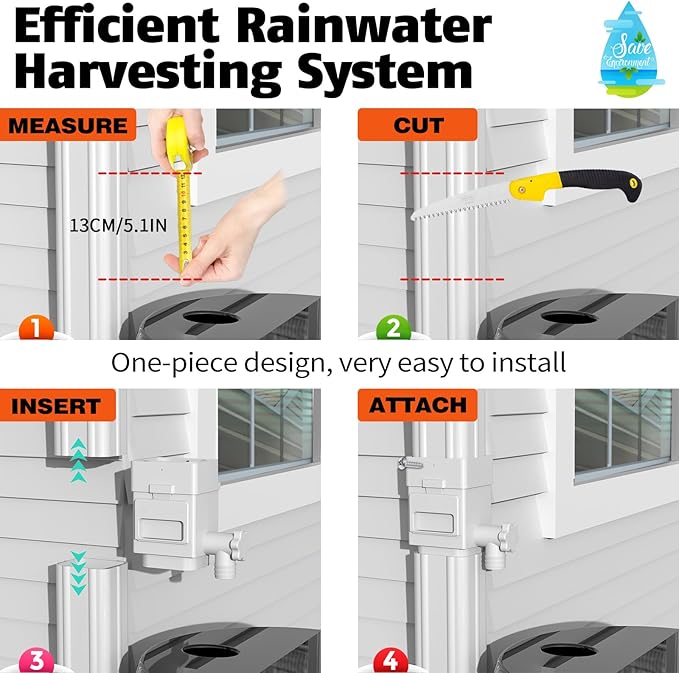 Anivia Rainwater Collection System, Rain Barrel Diverter Kit Fits for 2x3 or 3x4 Inch Standard Downspouts, Downspout Diverter with Adjustable Valve and Filter. 5ft Hose (White)