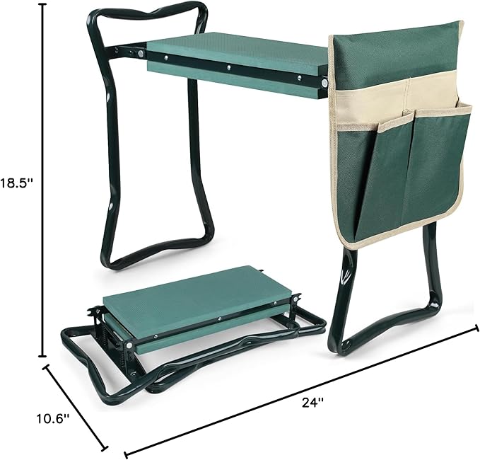 Foldable Garden Kneeler and Seat, Gardening Bench for Kneeling and Sitting, Garden Helper Seat with Tool Pocket, Eva Soft Foam Pad for Kneeling and Seating, Gifts for Women Men Seniors Gardener
