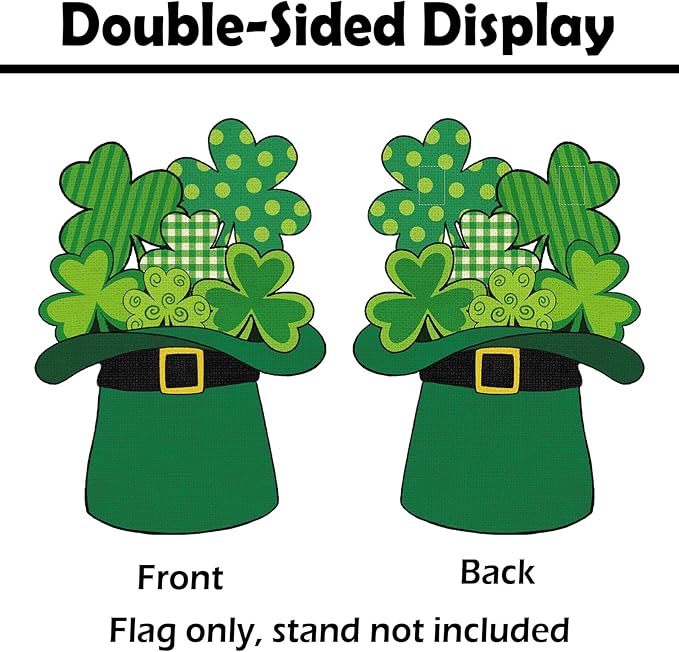 Heyfibro St Patrick's Day Garden Flag Banner Double Sided 13.4x18.9 Inch Shamrocks Green Hat Garden Flag Clover Yard Flags for Outside House Farmhouse Holiday St Patricks Outdoor Decorations