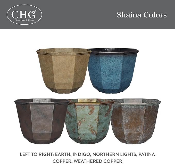 Classic Home and Garden Shaina Planting Pots - Lightweight Indoor & Outdoor Plant Pots - UV-Resistant Resin Flower Pots - Pot Planters for Flowers & Herbs (15” Weathered Copper)