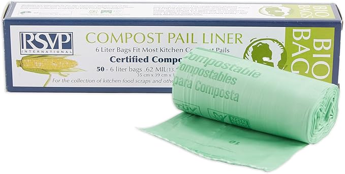 RSVP International Kitchen Collection Compost Pail, 1 Gallon Compostable Bags, Green