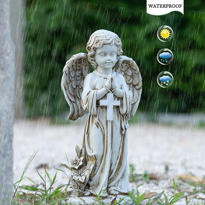 Angel Statue for Garden,Solar Angel for Cemetery Decorations,Garden Memorial Angels,Resin Praying Angels Figurine for Patio Lawn Yard Porch Decorations,12.12inch