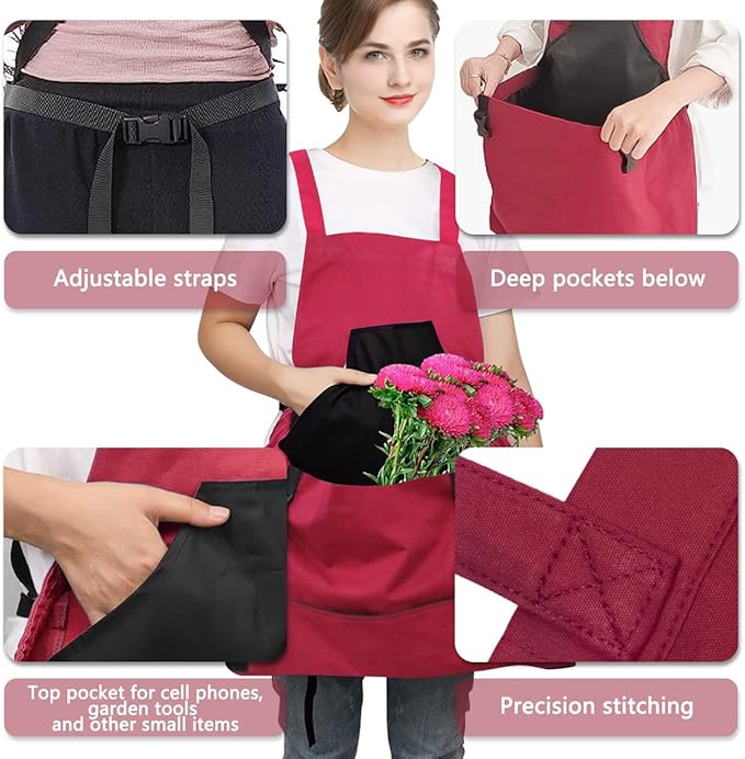 Osznmmg Gardening Apron with Pockets Gardening Apron for Harvesting Waterproof Adjustable Apron for Garden Mother's Day Gift
