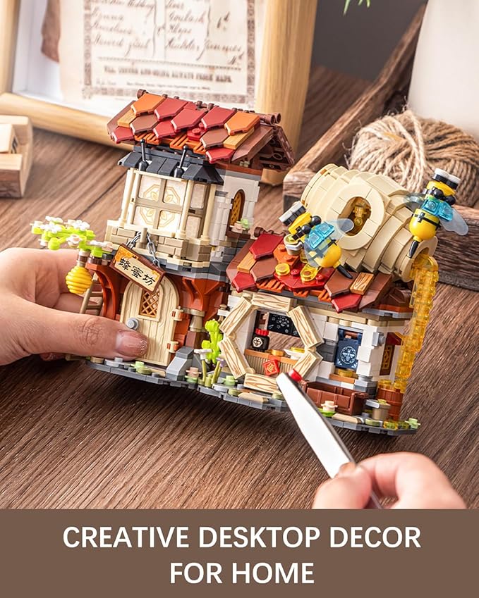 City Street View Honey Workshop Mini Building Blocks Set 1242 pcs, MOC Creative Bee Model Theme House, Simulation Architecture Toy, Gifts Idea for Kids Adults (1943)