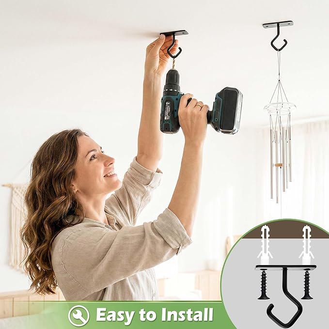Ceiling Hooks for Hanging Plants: 4 Pack 2.5 Inch Iron Plant Bracket for Wall Mount, Black Metal Plant Hangers Wall Hooks for Light, Lanterns, Wind Chimes, Outdoor Indoor