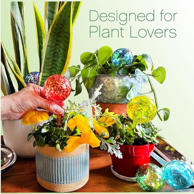 Trenton Gifts 6-Pack Plant Watering Globes - Self Watering Bulbs for Indoor & Outdoor - Hand-Blown & Colorful Aqua Globes - Measures 6" L x 2.5" D, 150ml